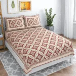 Cotton Blend Jaipur Printed Double Bedsheet King Size with 2 Pillow Covers red